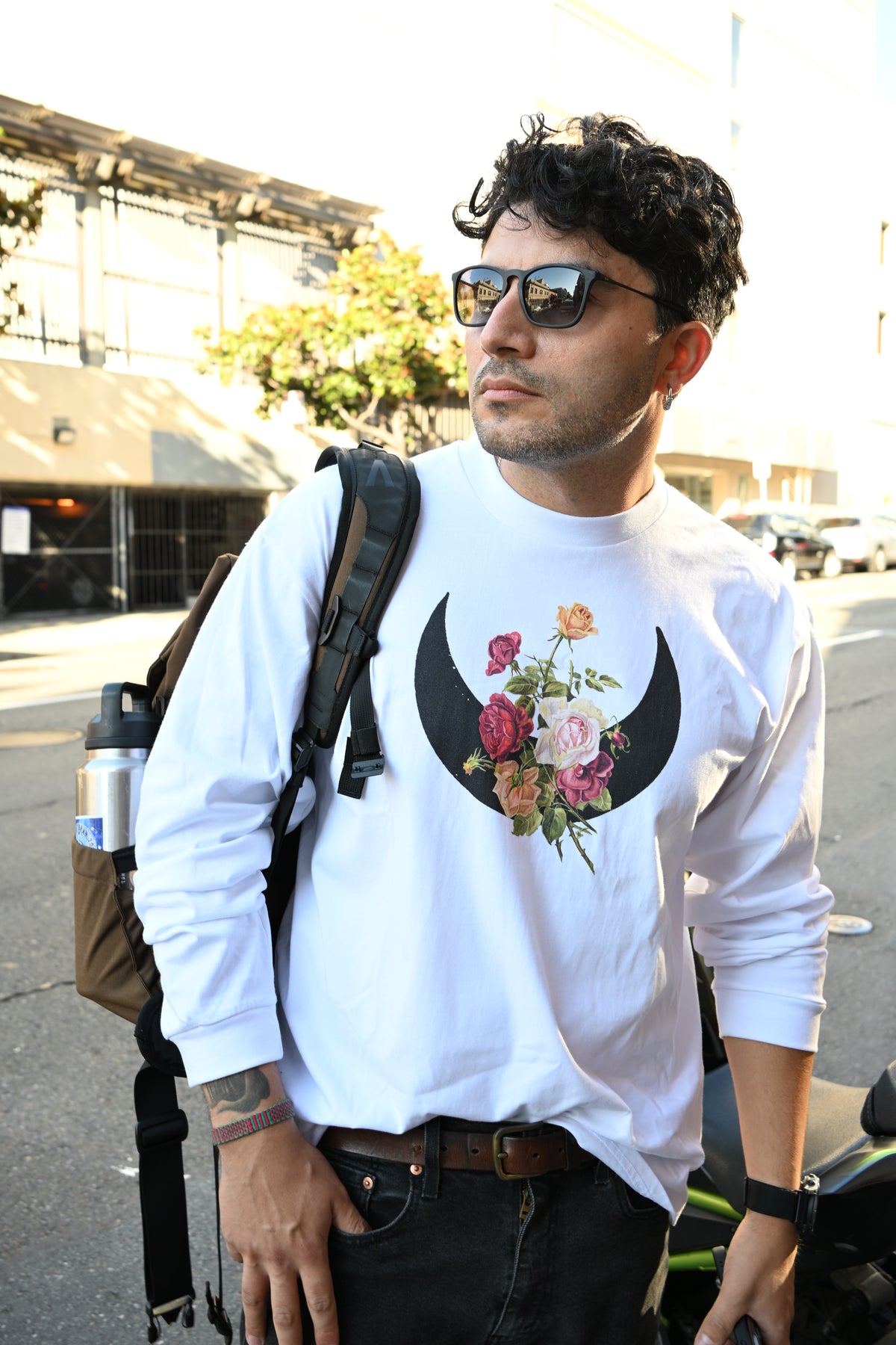 Rose Moon - Crew Neck Drop Shoulder Long Sleeve Shirt