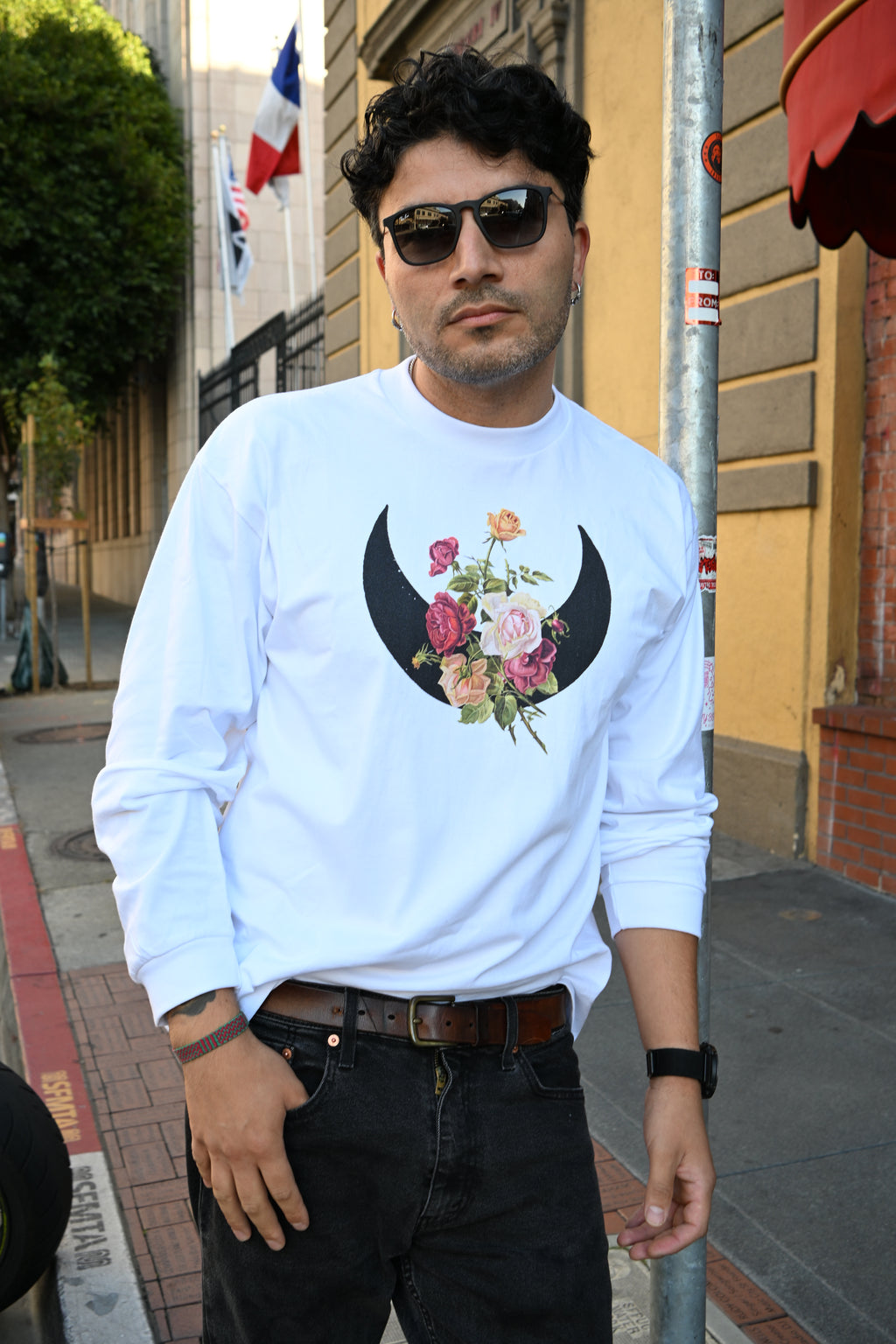 Rose Moon - Crew Neck Drop Shoulder Long Sleeve Shirt