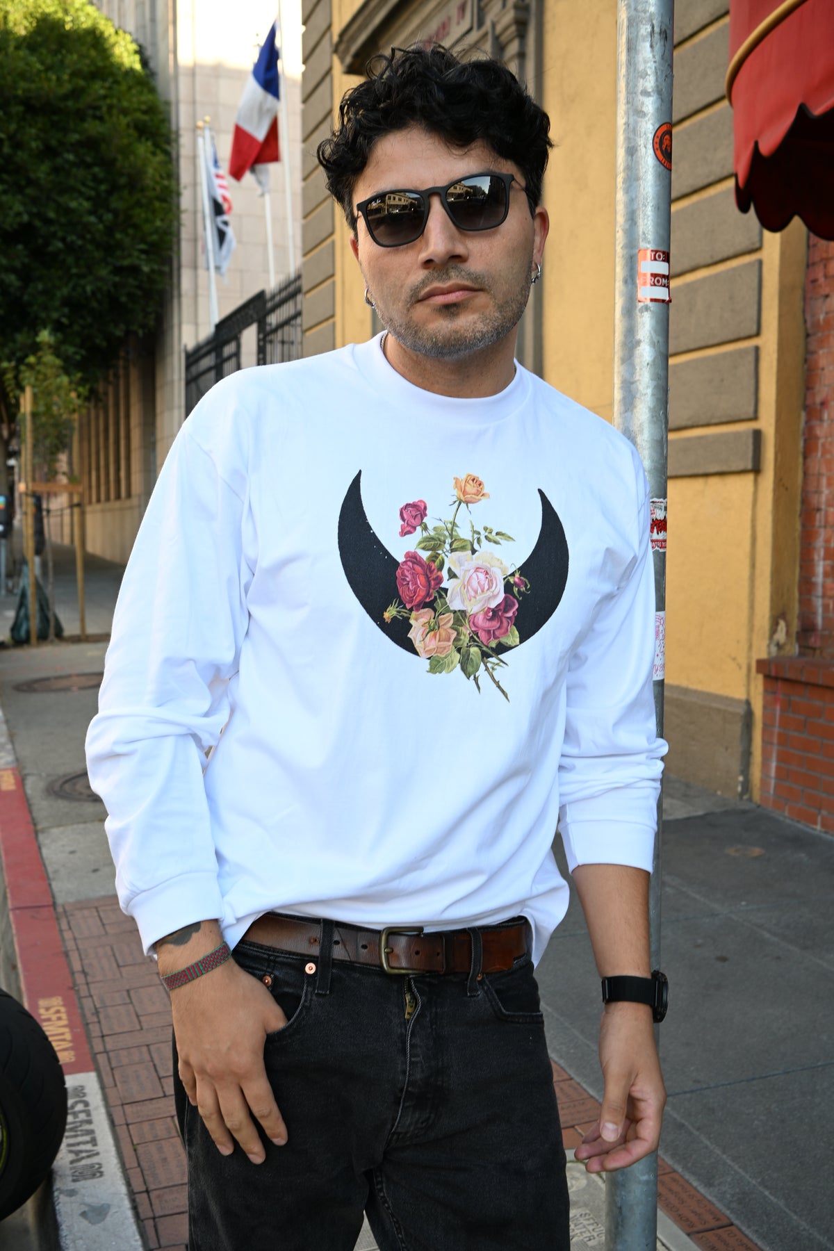 Rose Moon - Crew Neck Drop Shoulder Long Sleeve Shirt
