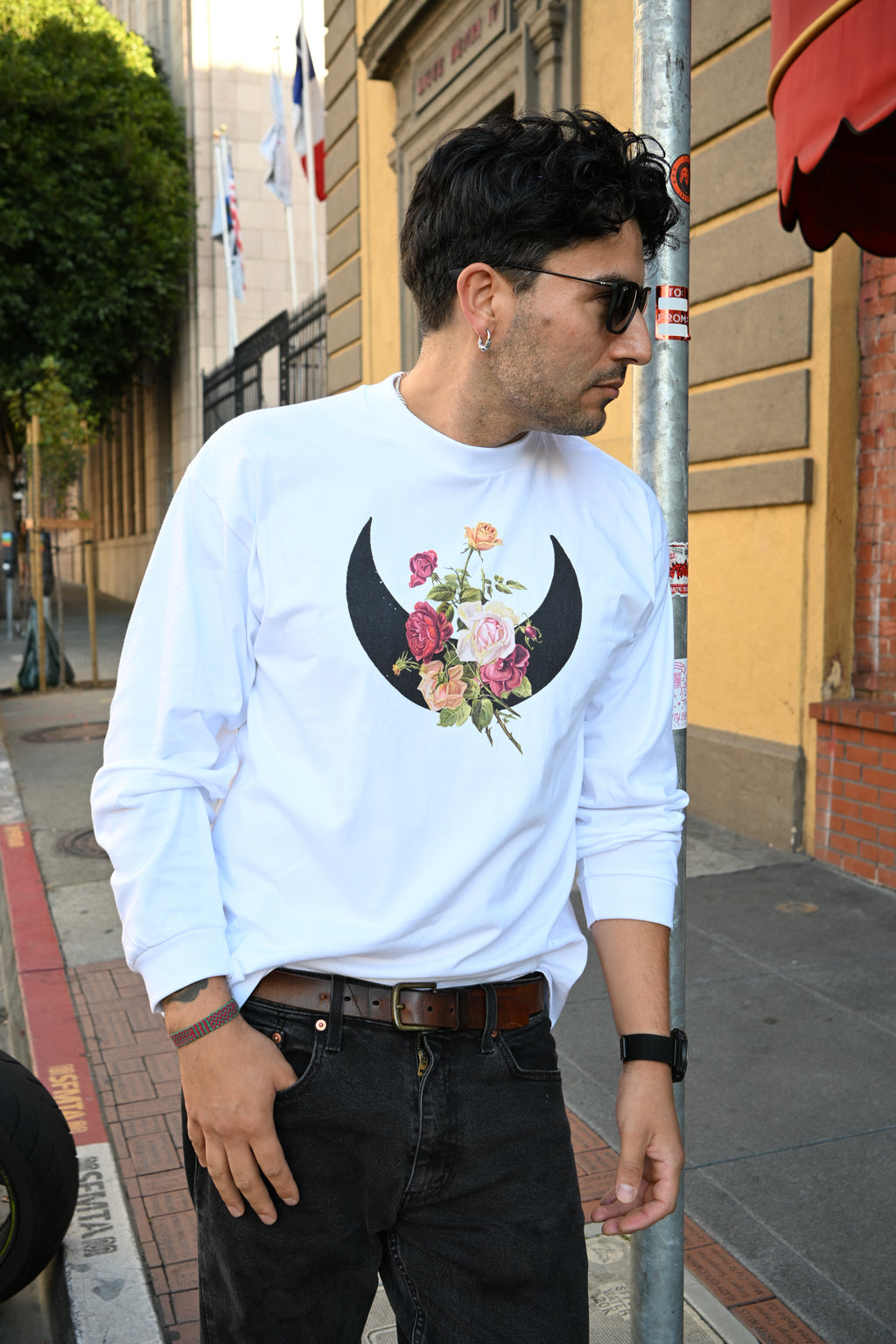 Rose Moon - Crew Neck Drop Shoulder Long Sleeve Shirt