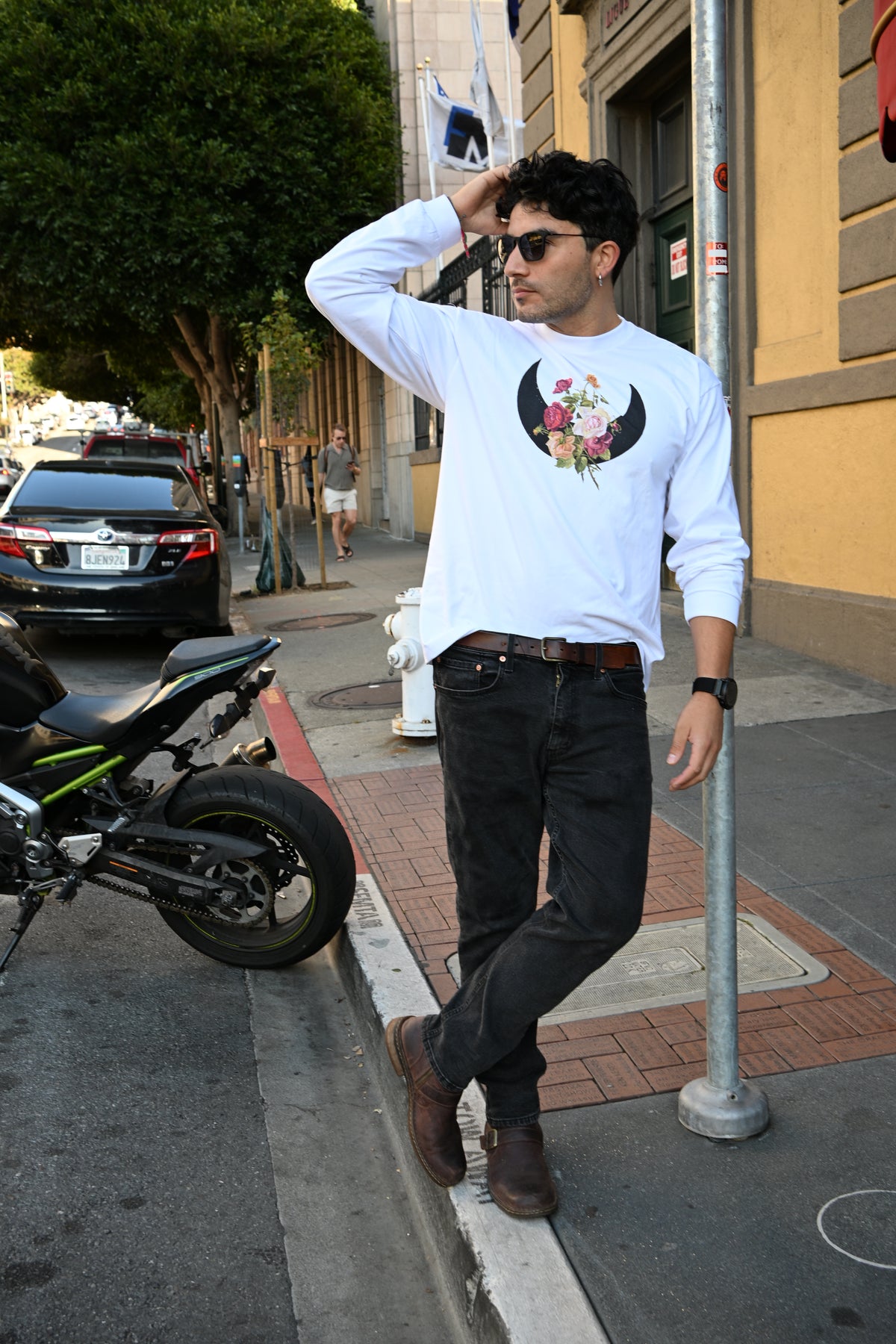 Rose Moon - Crew Neck Drop Shoulder Long Sleeve Shirt