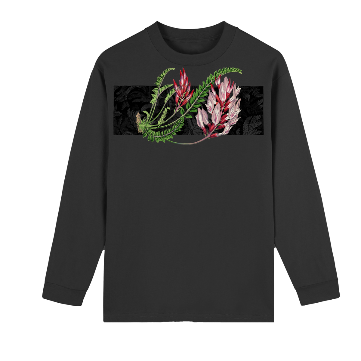 Black long-sleeve shirt with floral design