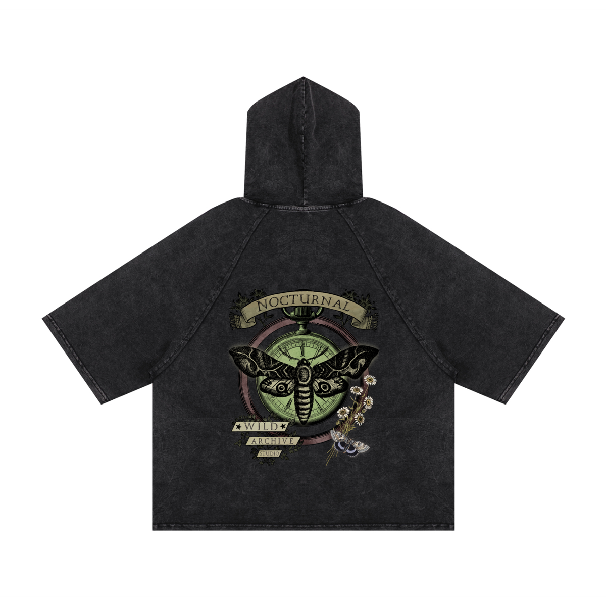 Nocturnal Moth - Snow Washed Hooded Boxy T-Shirt
