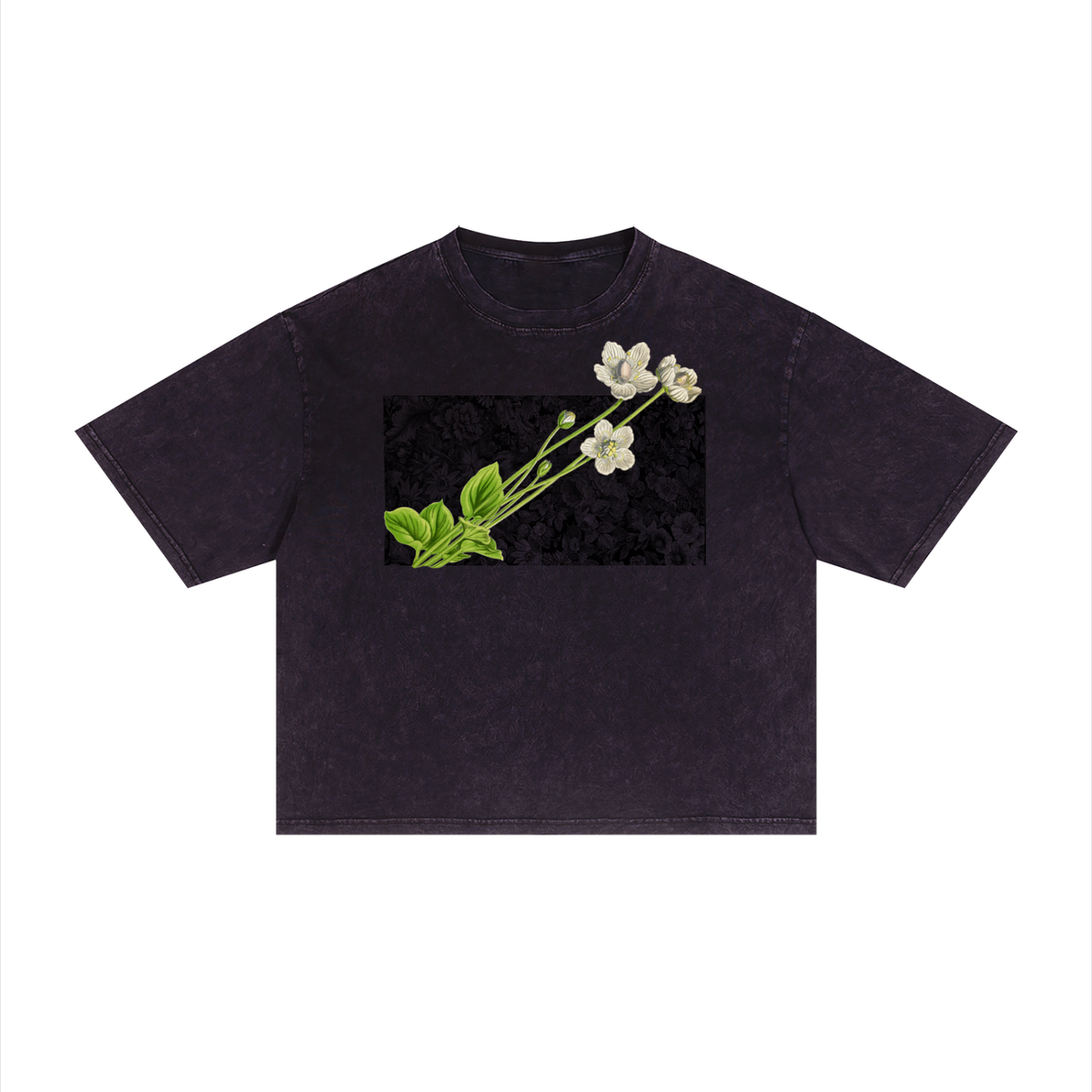 White Flower - Unisex Mineral Wash Boxy T-Shirt