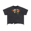 Floral Skull - Vintage Wash Boxy Distressed Hem T-Shirt