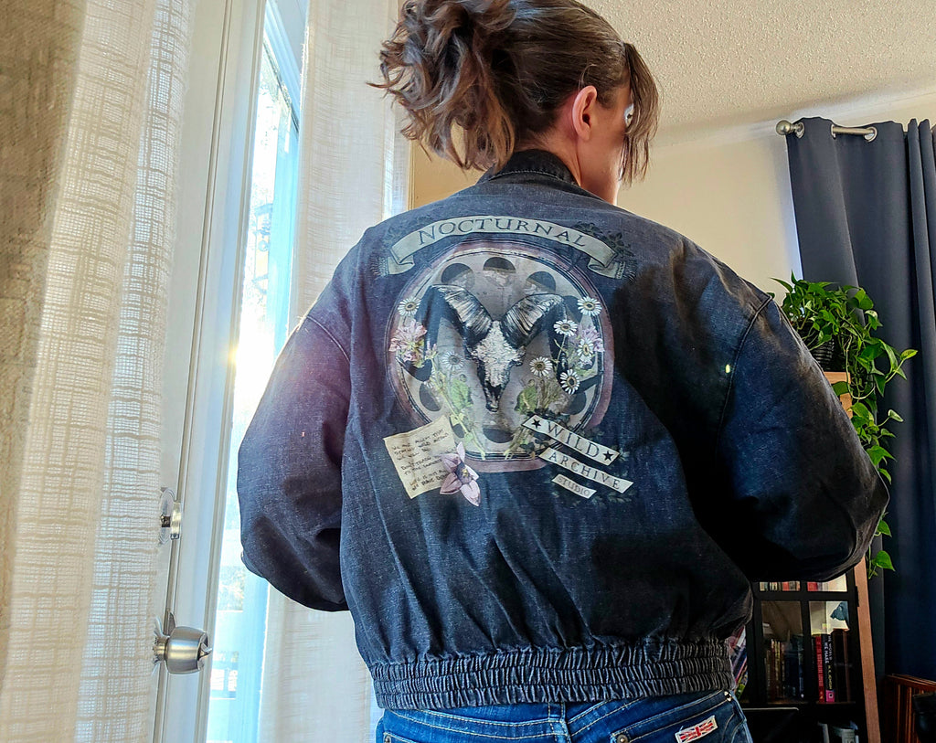 Nocturnal Ram - Vintage Wash Full-Zip Denim Bomber Jacket