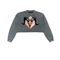 Crystal Ram - Snow Washed Raw Edge Cropped Sweatshirt