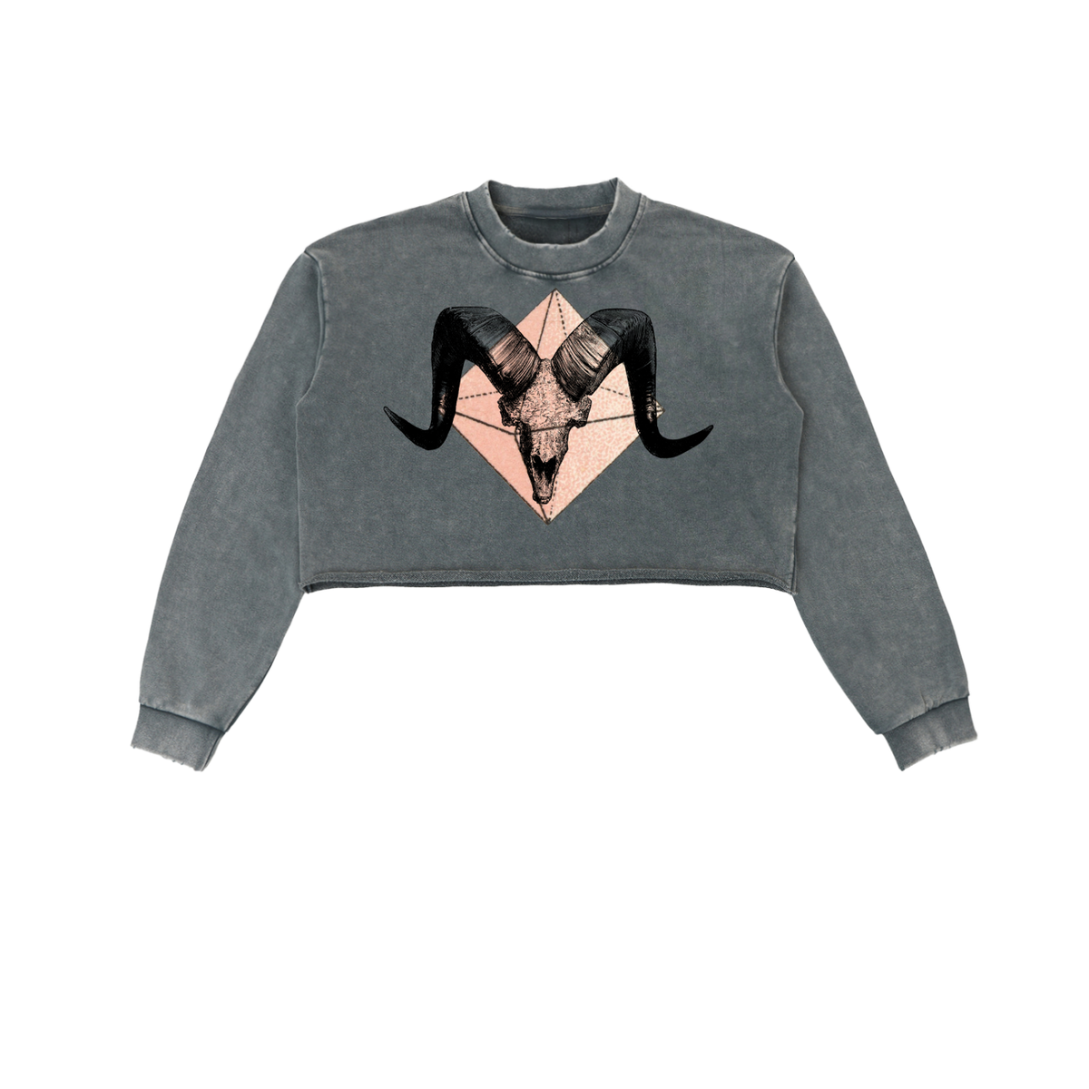 Crystal Ram - Snow Washed Raw Edge Cropped Sweatshirt