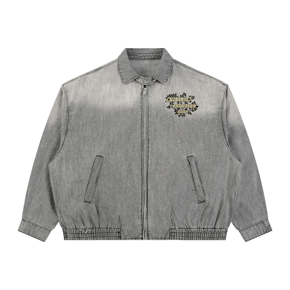 Nocturnal Ram - Vintage Wash Full-Zip Denim Bomber Jacket