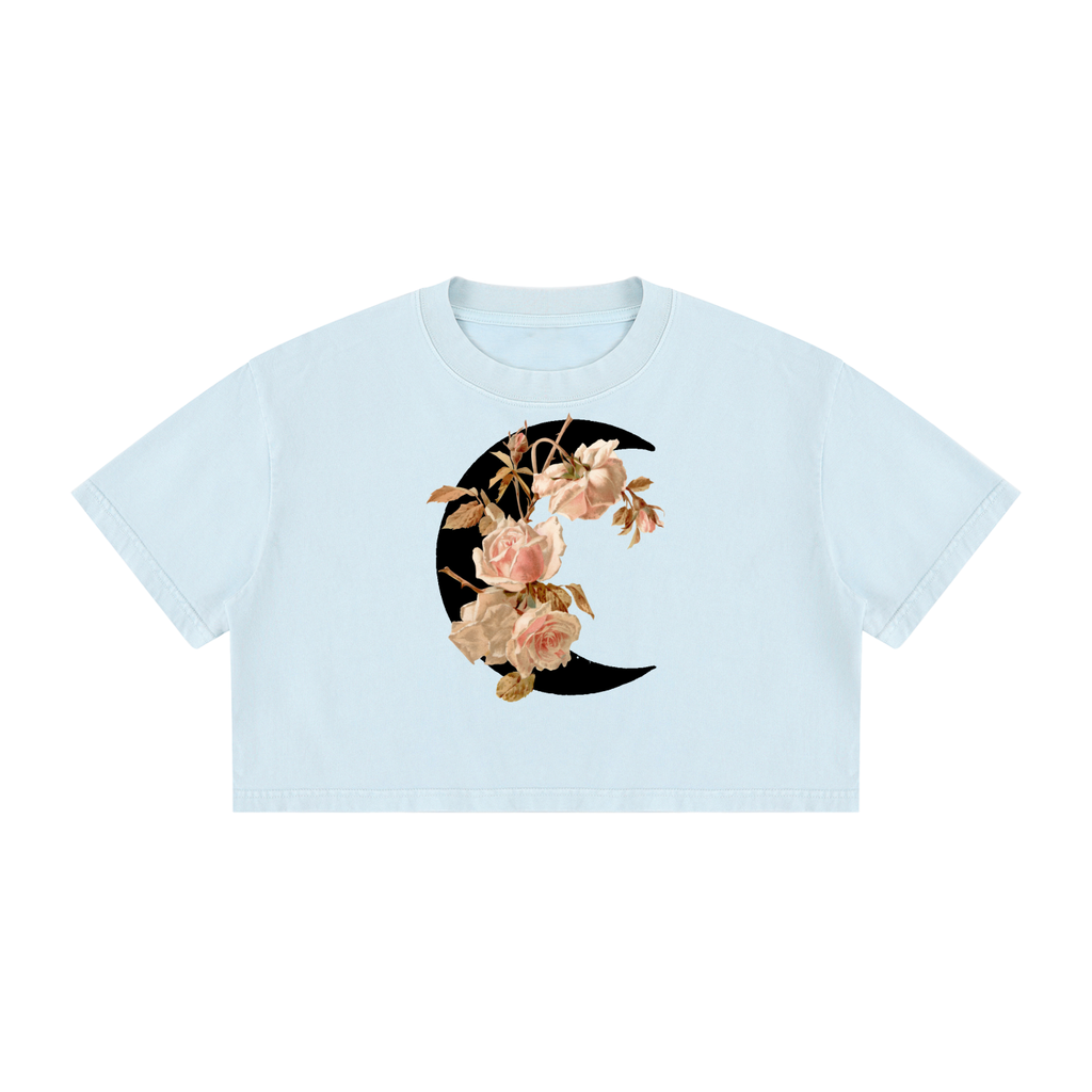 Rose Moon - Women's Mineral Wash Cotton Crop T-Shirt