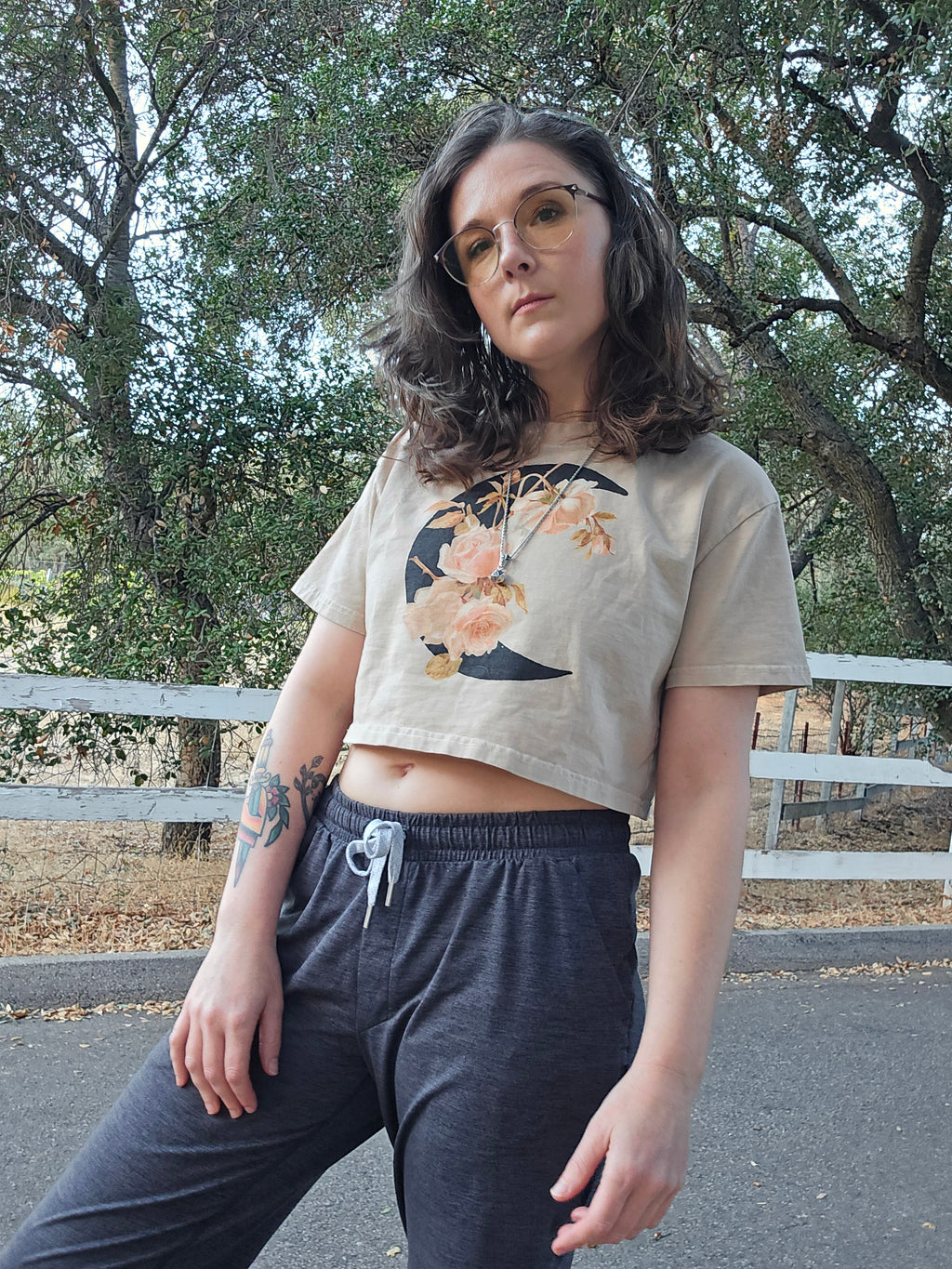 Rose Moon - Women's Mineral Wash Cotton Crop T-Shirt