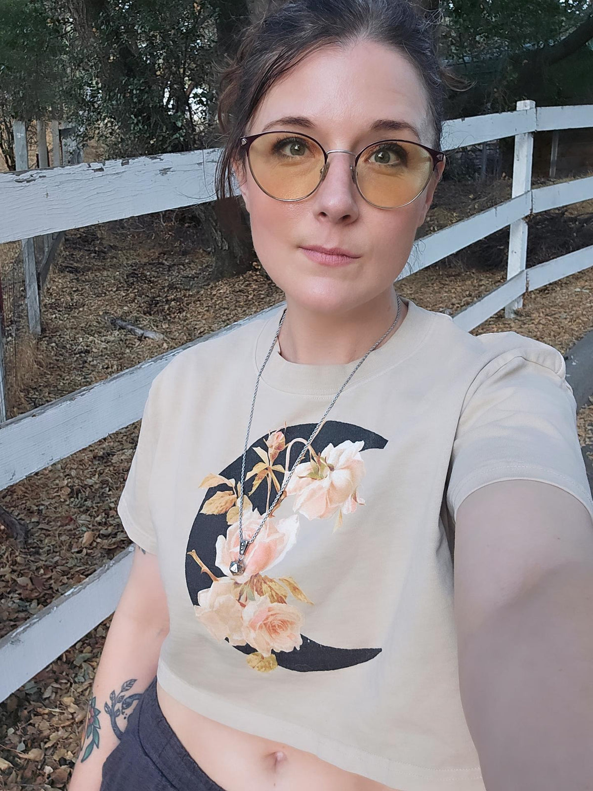 Rose Moon - Women's Mineral Wash Cotton Crop T-Shirt