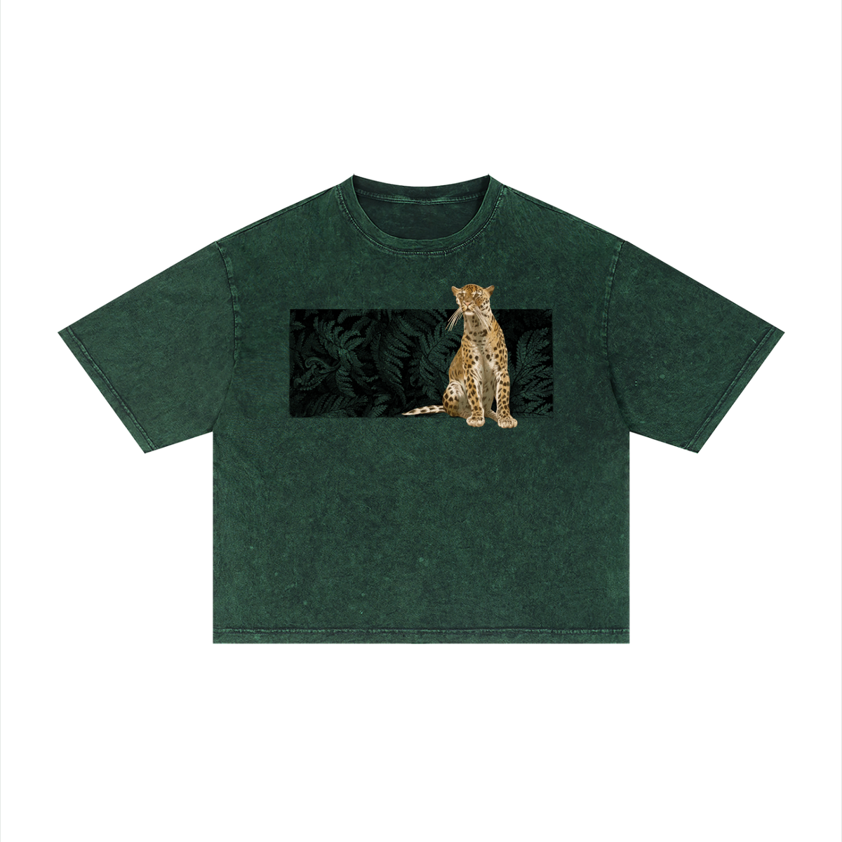 Green t-shirt with a leopard graphic