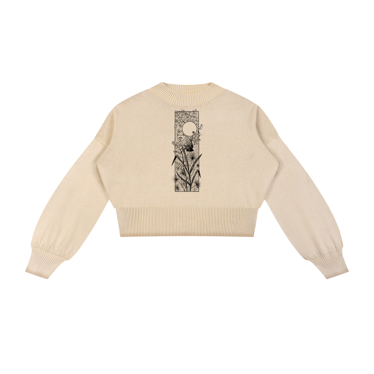 Beige sweater with a black floral design 